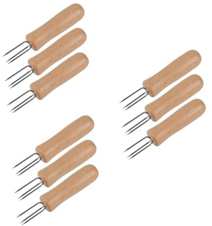 CAXUSD 9 Stk Maisgabel Besteckgabeln Spieße Für Vorspeisen Grillgabeln Für Mais Grillstab Für Fleisch Inhaber Essensgabeln Obst Pflücken Grillspieß Aus Stahl Kolbenhalter Rostfreier Stahl