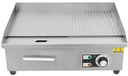 Barbacoa eléctrica comercial,Parrilla semiplana para encimera,Tubos de calefacción de alto rendimiento de 3000W,Temperatura ajustable,Con depósito de recolección de aceite