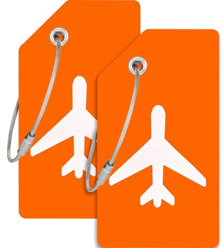 2 Pack Silicone Luggage Tag for Suitcases with Stainless Loop with Name ID Card Perfect to Quickly Spot Baggage Handbag Luggage Travel Suitcase (Orange)