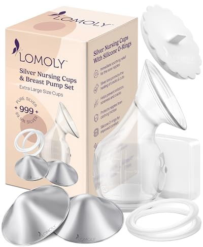 LOMOLY Amningsmuggar i rent silver 999 | Bröstvårdsskydd i rent silver | bröstvårtsskydd i silver med bröstskydd, handsfree bröstpump (storlek XL: 2,1 x 0,7)
