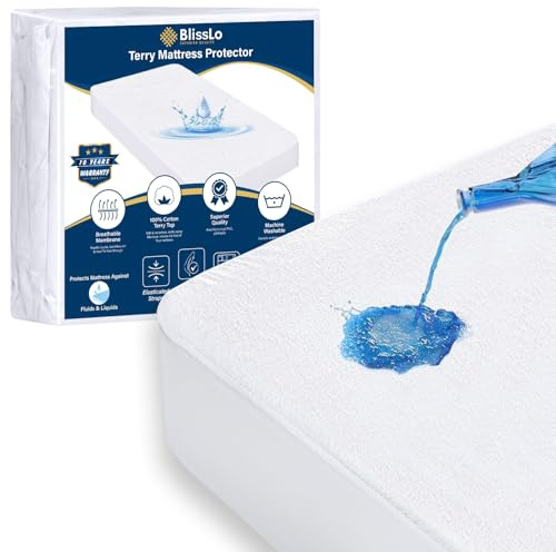 Blisslo Waterproof Mattress Protector Single, Terry Single Bed Mattress Protector, Washable, Breathable Non Noisy-Super Absorbent-Anti Allergy Single Waterproof Sheet - 90x190x30cm (White)