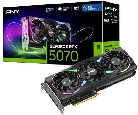 PNY Tarjeta Gráfica GeForce RTX™ 5070 12GB ARGB OC DLSS 4 Triple Ventilador