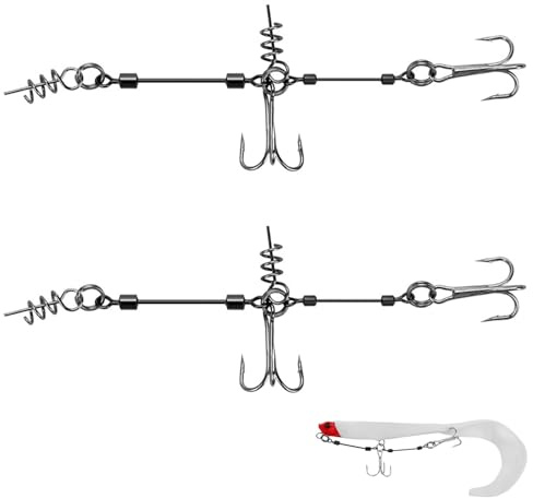 2 Stück Stinger Haken Mit Vorfach System, Screw In Hecht Systeme Für Gummifische, Mit Jigkopf, Shallow Rig Hecht Stinger Systeme, Für Köder Der Größen S, M, L (M)