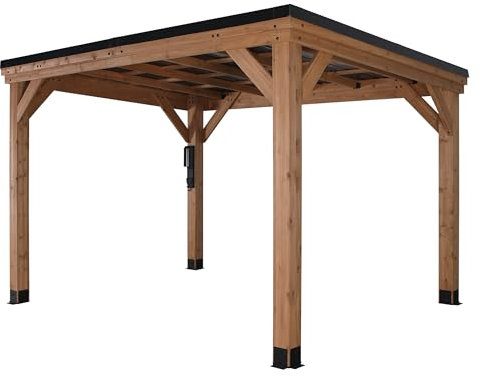 Backyard Discovery Arcadia Pitched Roof 100% Cedar Wood Weatherproof Gazebo | Outdoor Shelter, Wooden Canopy, For Garden & Patio, Heavy Duty Hard Top Steel Roof | 3.7m x 2.9m (12ft x 9.5ft)