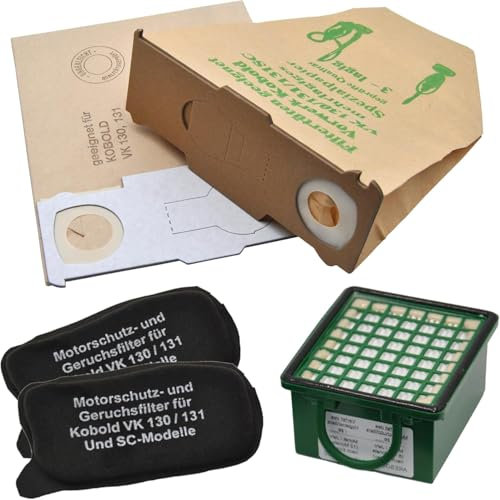 10 Sacchetti per Folletto VK130 VK131 131SC con 1 Filtro Hepa e 2 Filtri motore Ricambi per Aspirapolvere Vorwerk