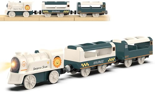 Battery Powered Train Set for Railway System, Electric Train Toys for Wooden Tracks, 3Pcs Motorized Locomotive Trains for Toddlers Compatible with Thomas & Friends, Brio, Chuggington