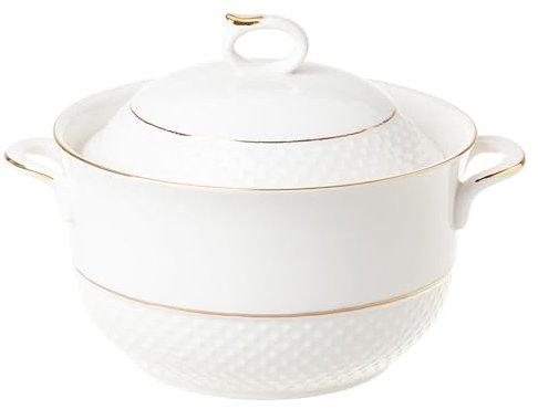 XYUERU Ceramic soup tureen with lid, bowl for restaurant tableware set serving bowl with double handle decoration soup pot for home kitchen(2000ml)