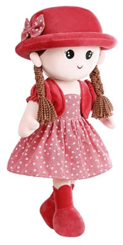 Hoite Adorable muñeca de trapo con vestido extraíble para niñas, regalo para el primer baby shower, cumpleaños o bautizo, color rojo sandía.