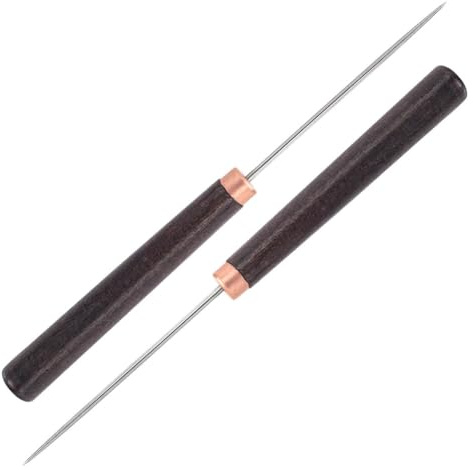 Flaroey 2 Pcs Awl Tool with Wooden Handle, Leather Awl Punch Tool, Slender Scratch Awl, Awl Repair Tool for Leather Crafts