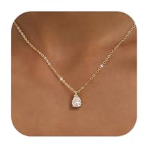 KISSCLOUD Gold Teardrop Necklace for Women 14K Gold Plated Tear Drop Pendant Necklace Chain Dainty Cubic Zirconia Crystal Charm Wedding Jewelry Trendy Jewelry Gift