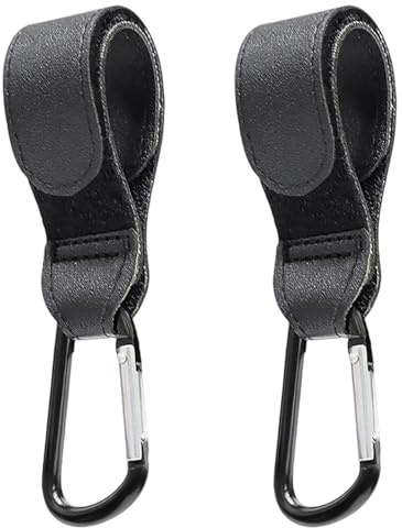 2 Pezzi Ganci Passeggino, Universali Accessori Passeggino per Appendere Borse, Gancio per borsa della spesa in Pelle per Appendere Borse, Zaini e Borsa della Spesa, Nero