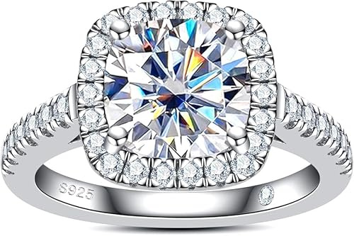 aomoso Damring - 3,5 CT Moissanite Ring - med certifikat, silver 925, Moissanite storlek kudde, färg D, klass VVS1, lämplig för: Datum/varje dag/bröllop/födelsedag