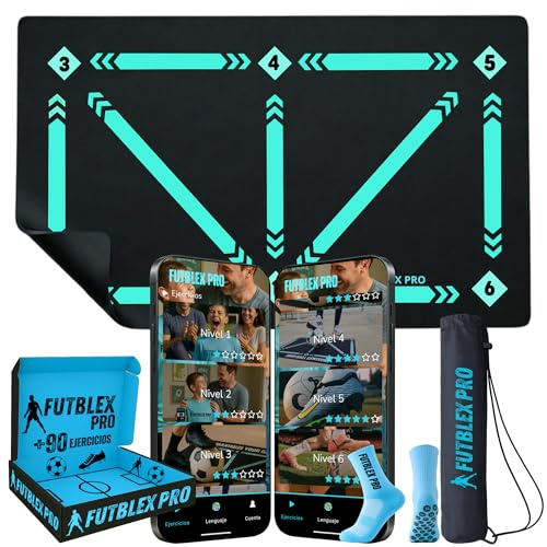 Alfombra Entrenamiento Futbol con App – Kit Completo con App para Todas Las Edades, Medias Antideslizantes, Bolsa de Transporte y Caja para Regalo