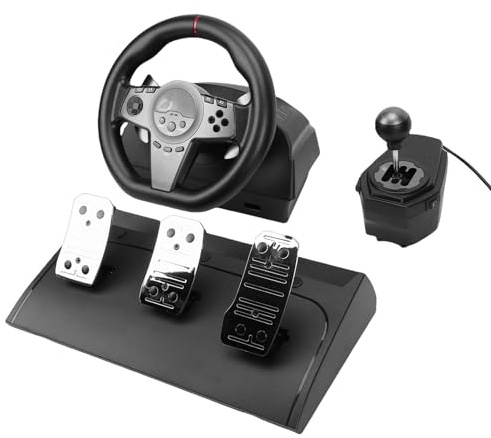 Tonysa Kit de Volant de Course, Simulation de Direction Réaliste à 270° avec Pédales à Induction Linéaire Hall et Levier de Vitesse Manuel, sensibilité Réglable pour Jeu de Conduite