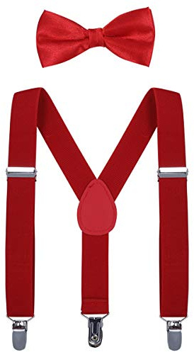 WELROG Kids Suspender Bow Tie Sets - Adjustable Braces With Bowtie Gift Idea for Boys and Girls (Red)