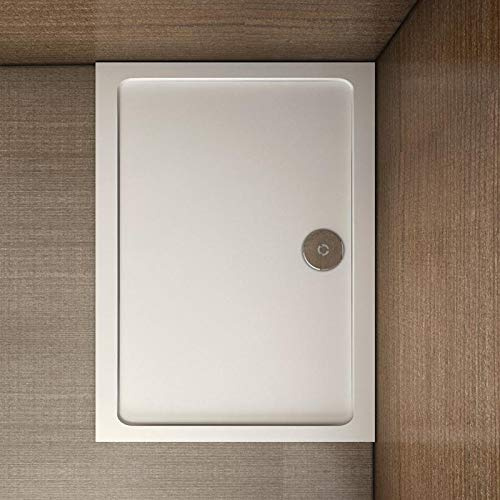 Piatto Doccia Rettangolare In Marmo Minerale e Resina Mista Ultra Sottile Bianco Lucido Antiscivolo Antibatterico 90x70x3cm