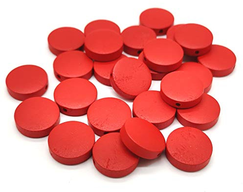 120 Round Wood Discs with Hole - Flat Coin Beads Spacer Diffuser Blank Wood Charm Pendants for Christmas Birthday Board Tags DIY Jewelry Earring Making (5/8 Red)