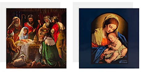 Hallmark Multipack Christmas Cards, Charity Cards, Pack of 10 in 2 Religious Designs, Nativity Scene, Virgin Mary, Baby
