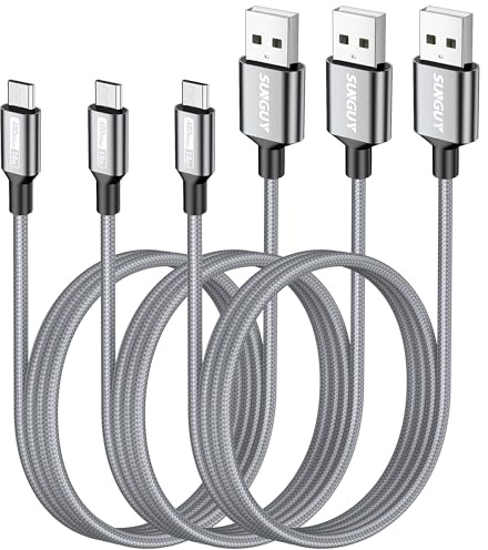 SUNGUY Micro USB Kabel, 3Stück 1M Nylon USB 2.0 Handy Ladekabel Schnellladekabel für Samsung Galaxy S6 S7 Edge, Note 5, HTC, LG, Huawei, Xiaomi,Motorola und mehr