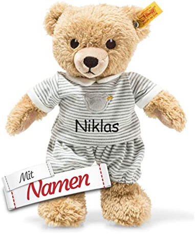 Steiff Kuscheltier Bär mit Namen Bestickt - Schlaf-Gut-Bären, Niedliches Plüschtier Stofftier, Schmusetier Geschenk zur Geburt, Weihnachten, Geburtstag