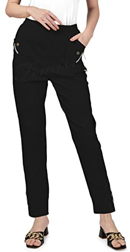 femiss Pantalon Femme Taille Haute Élastique Confort Femme Longueur Complète Pantalon Décontracté Quotidien Souple Extensible Léger, Noir , 52