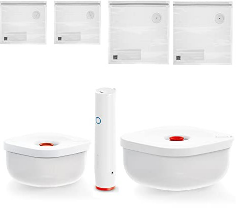 Guzzini - SAVE IT Set Sottovuoto: Contenitori 450/975cc, Pompa, Sacchetti 2 Piccoli/2 Grandi, Confezione Regalo - Bianco, 20 x 20 x h10 cm - 11850911