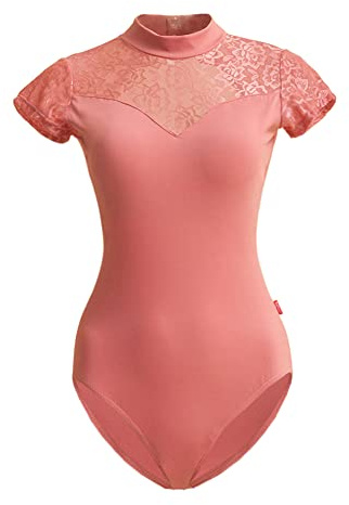 ROYAL SMEELA Justaucorps Danse Gymnastique Dentelle Classique Body Bodysuit Manches courtes Femme justaucorp danse classique gym sport adulte body danse classique Lace Combinaison four Femme
