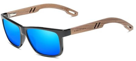 KINGSEVEN Marke Design TR90 + Walnuss Holz Handgemachte Sonnenbrille Männer Polarisierte Brillen Zubehör Sonnenbrille Verstärktes Scharnier (Schwarz Blau)