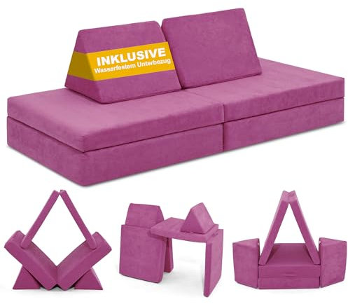 Linodino® Spielsofa | Kindersofa aus Schaumstoff Bausteine - Spielsofa für Kinder & Kuschelecke im Kinderzimmer [OHNE Harte Teile] | Schmetterlings Lila