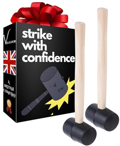 2 x Premium Rubber Mallets - Large Size, Durable Construction, and Strong Wooden Handle - Ideal for Building, Tiling, Bricklaying Hammer, and Camping Tasks - 30cm 500g - A pair of Hammers are included