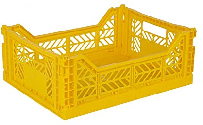 Ay-Kasa Cassetta pieghevole stabile in plastica, impilabile, giallo, midi (40 x 30 x 14 cm)