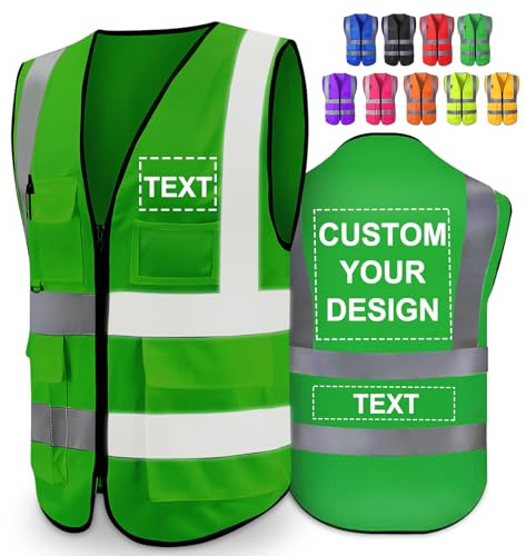 Greaxid Gilet de sécurité personnalisé pour hommes, vêtements de travail de protection réfléchissants haute visibilité avec 5 poches pour la Construction en extérieur, S ~ 5XL