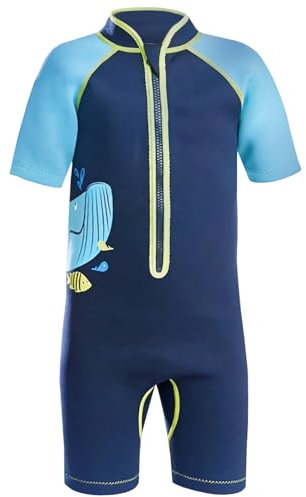 L SERVER Kinder Neoprenanzug Jungen 2.5mm Schnell Trocknender Tauchanzug Mädchen Kurzärmeliger Badeanzug mit Sonnenschutz Stretch Surf-Badebekleidung, Blau, 110-116