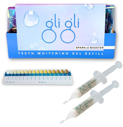 gli gli Sparkle Booster Gel de blanchiment des dents – 2 seringues de gel blanchissant Pap de 5 ml, sans peroxyde, gels fabriqués au Royaume-Uni – Traitement de 10 à 15 jours, pour dents sensibles