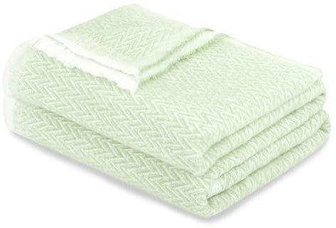 MERCURY TEXTIL Baumwolldecke für vier Jahreszeiten, dekorativ, mit Fransen, extra weich, Mehrzweck-Tagesdecke für Sofa, Bett, Sofa (Grün, 180 x 240 cm)