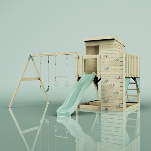PolarPlay Spielturm Björn aus Holz in Grün Trapezstange