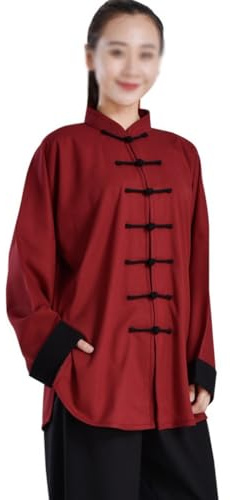 Chemise et pantalon en coton et lin - Pour femme - Style chinois traditionnel Qi Gong - Arts martiaux - Wing Chun Kung Fu - Vêtements d'entraînement, Rouge, S