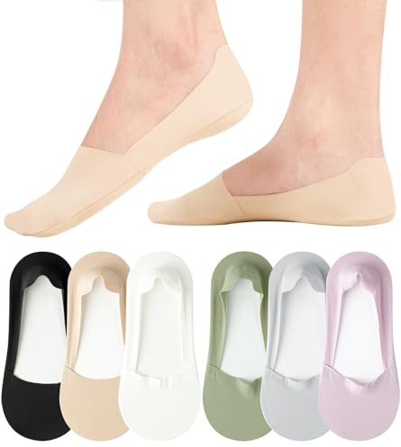 Caldodo No Show Trainer Socks Womens, Non Slip Invisible Socks for Ladies | Low Cut Liner Footsies Thin Silk Foot Socks, Lightweight Summer Shoe Hidden Socks for Canvas Loafers Ballet Flats, 3-5 6-8