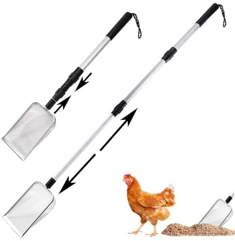 Chicken Poop Scooper 22-42 Zoll dehnbares feinem Mesh Chicken Coop Schöpfer 3 Abschnitte Edelstahl abtrennbarer Hangspeicher Hundekatze Katze Schaufel, Katzenstreu Schaufel, Hühner Coop-Schaufel