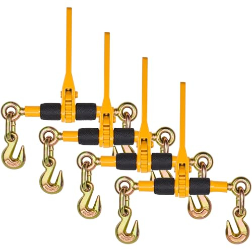 VEVOR Tenditore a cricchetto per catena di ancoraggio 6,3-8 mm, Carico di lavoro sicuro 1180 kg, 4 Pezzi, 2 ganci di presa, Elementi di fissaggio per catena di trasporto, Rimorchio, Camion a pianale