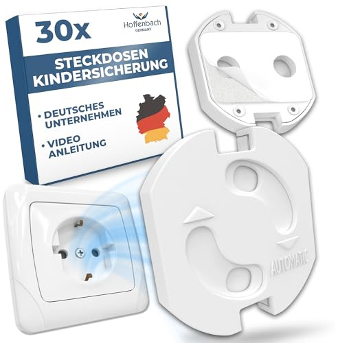 Hoffenbach 30x Protector de Enchufes para Bebés – Tapas de Seguridad Infantil para Enchufes – Protección para Bebés en el Hogar – Protectores de Enchufes con Giro – Seguridad en Casa – Blanco