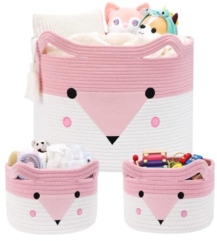 AXHOP Großer Babykorb, Spielzeug-Aufbewahrung, 3 Stück, (50,8 x 35,1 cm), gewebter Baby-Wäschekorb, Deckenkorb, Stofftier-Aufbewahrung, Baby-Geschenkkorb, leer, Spielzeugkorb für Kinder, Hund, Katze.