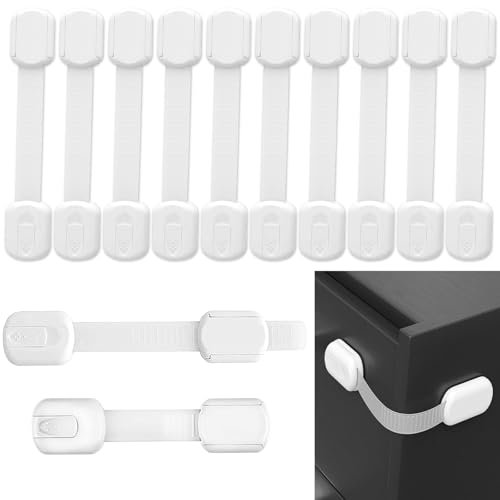 UZSUZZ 12 Piezas Cierre Seguridad Cajones Bebe Seguridad Puertas Niños Ajustable Extra Fuerte 3M Protector Cajones Bebe Para Gabinetes, Cajones