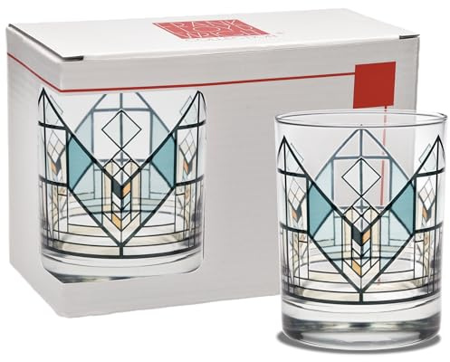Culver Frank Lloyd Wright DOF Double Old Fashioned Glass 14-Ounce (Gift Boxed Set of 2, Lake Geneva Tulip)