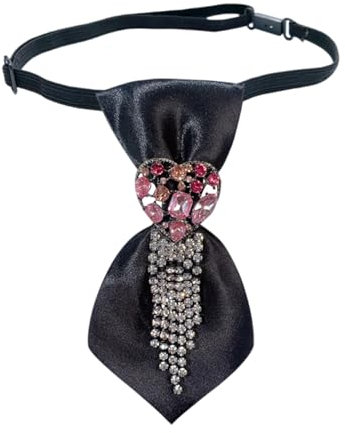 XANHOY Stilvolle Damen-Krawatte mit Strass-Herz-Quasten, vorgebundene Krawatte für formelle Partys und Studenten-Uniform, Halskette, Schwarz , As shown in the picture