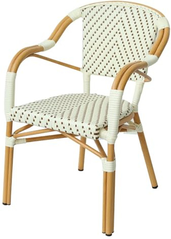 EME Sillón Lyon Ratán - Estilo Parisino. Estructura Resistente y Duradera. Aluminio y Asiento de Ratán. Imitación ratán. Estructura Apilable. Ideal para Usos Hostelería y Hogar.