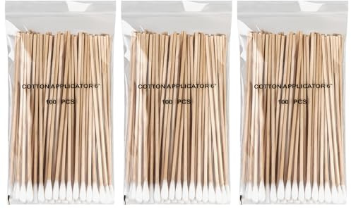 Vaincre 300PCS Long Cotton Swabs - 6 Cleaning Cotton Swab Buds with Wooden Sticks, Microblading Eyeshadow Tip Applicators, Microswabs Swabsticks for Dogs Makeup Nail Art Tattoo Permanent Supplies