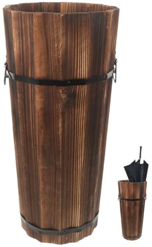 PRETYZOOM Wooden Umbrella Stand Garden Umbrella Base for Outdoor Patio Entryway Modern Design Carbonized Wood Canes