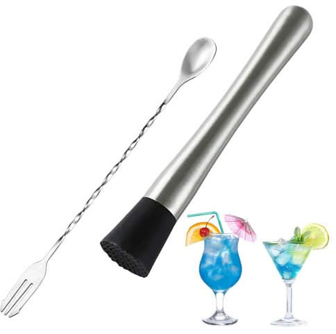 Cocktail Stößel,Stössel für Cocktails,Cocktail Stampfer,Muddler Stössel,Edelstahl StößEl mit Barlöffel,Multifunktional Cocktailstößel,Bar Cocktail Zubehör für Mojitos,Säfte,Eiszerkleinerer,Getränke