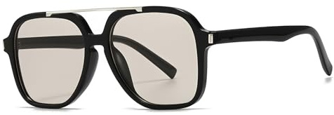 ADE WU Trendy Square Sunglasses for Women Men 2026 Retro Oversized 70s 80s Aviator Sunnies,Black Frame Lightly Brown Lens